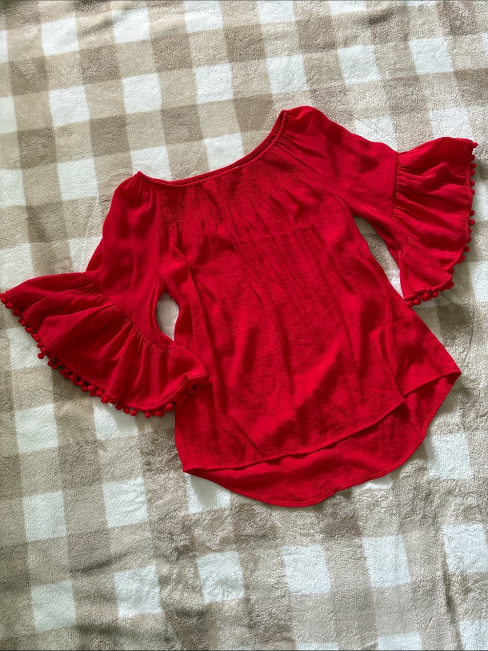 Cato Red Bell Sleeve Women's Flowy Boho Top EUC Small